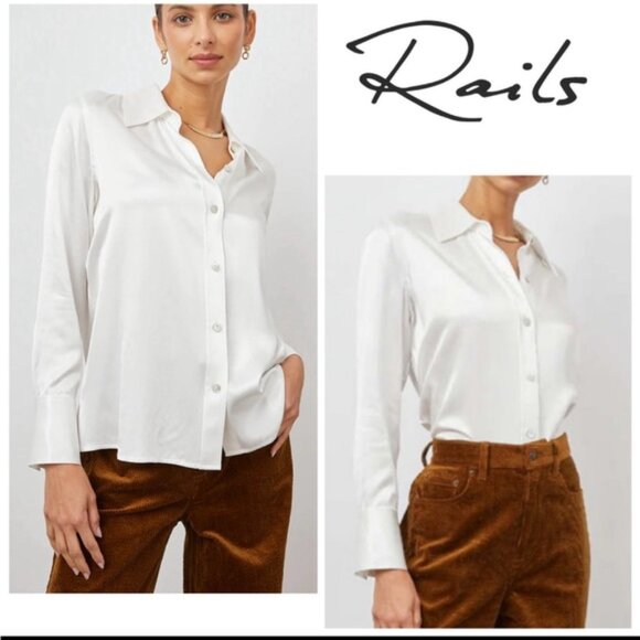 NWoT Rails Andrea Ivory Satin Pearl-Button Shirt Long Sleeve - Picture 1 of 15